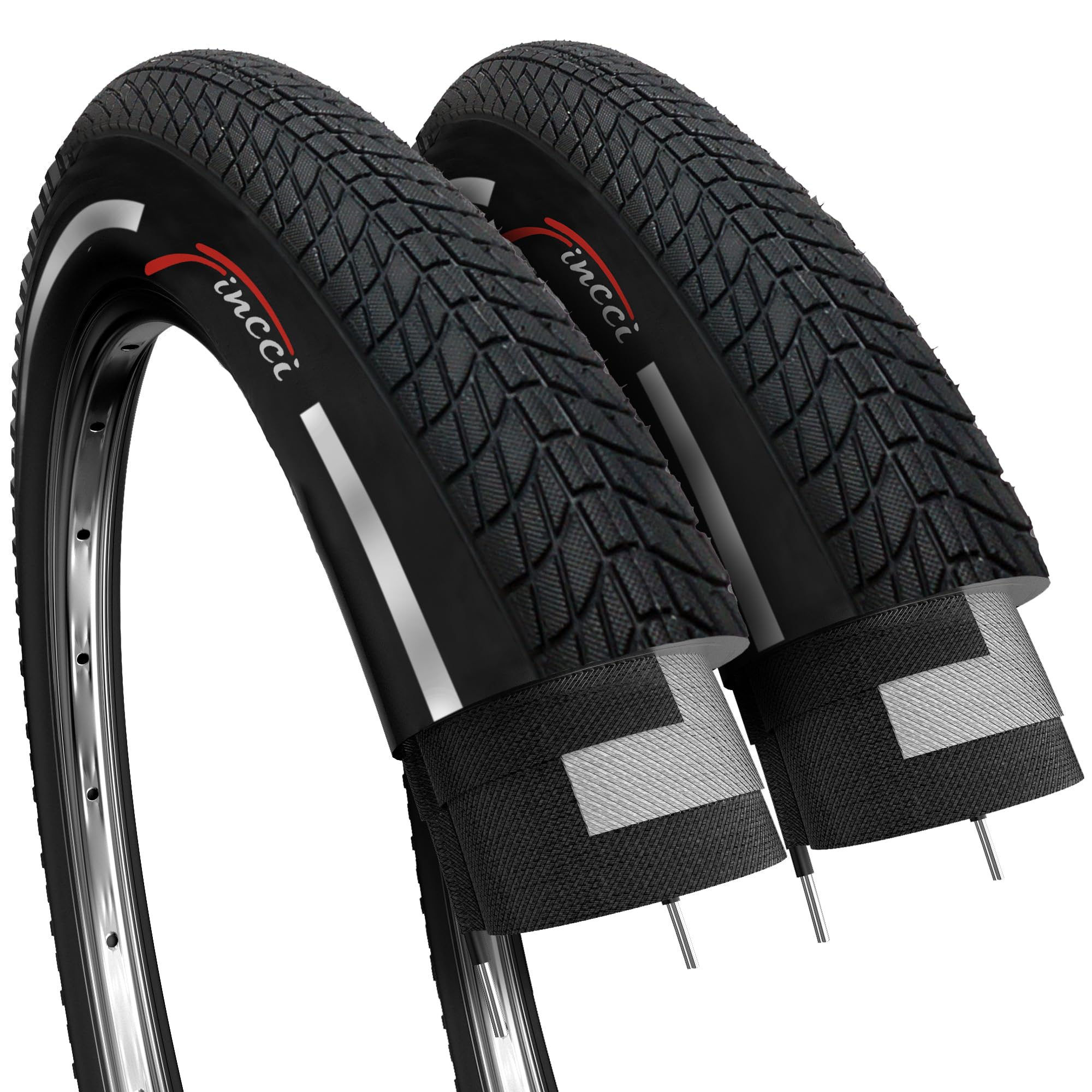 Fincci 20 x 1.75 Inch Bike Tires with Reflective Wall – 47-406 ETRTO – Pack of 2 – Replacement Tires for BMX, Folding & Commuter Bikes