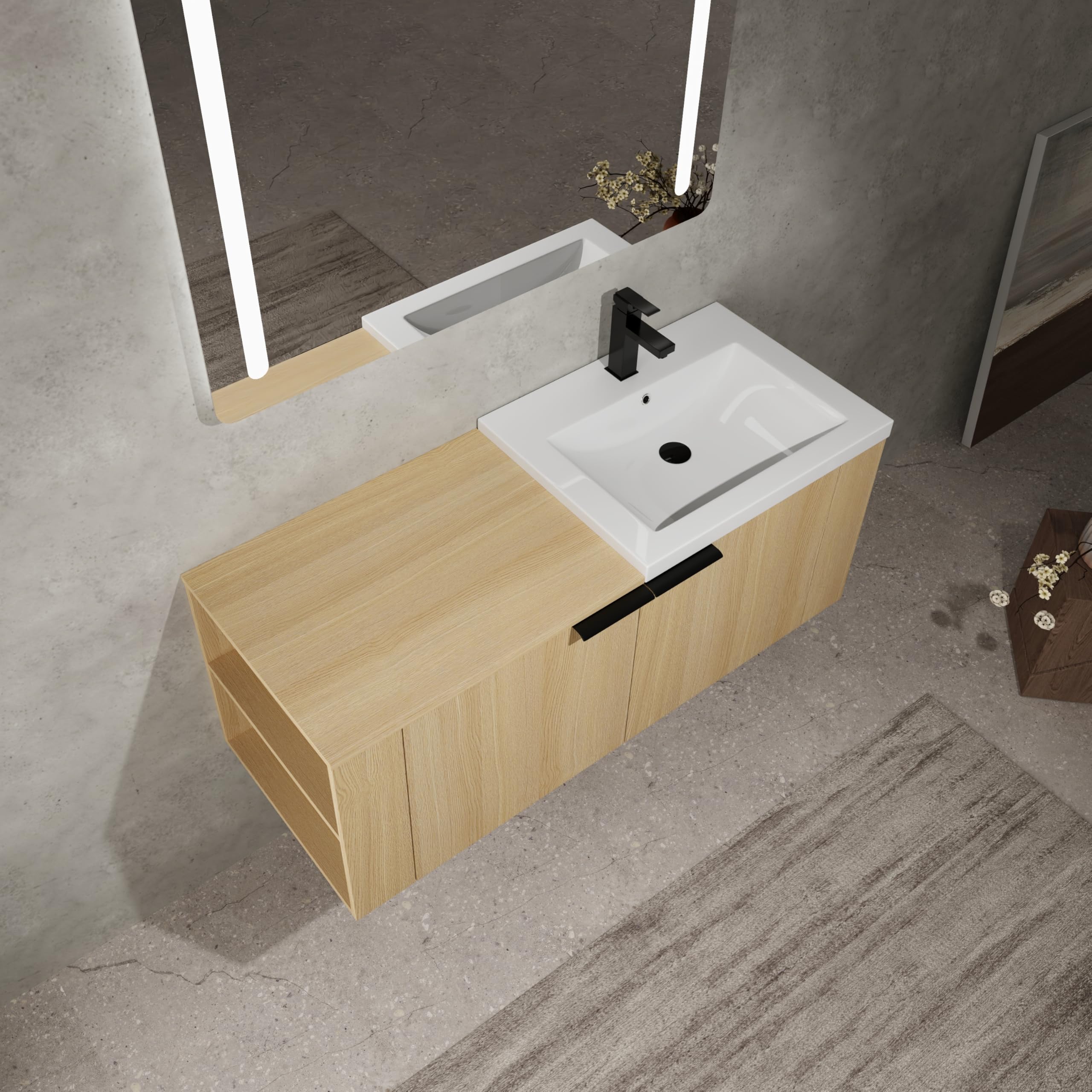 VeroFree 48 Inches Modern Bathroom Vanity Sink Combo – Large Oak Cabinet with Sink, Spacious Storage for Big Bathrooms, Elegant Bathroom Sink Cabinet Set