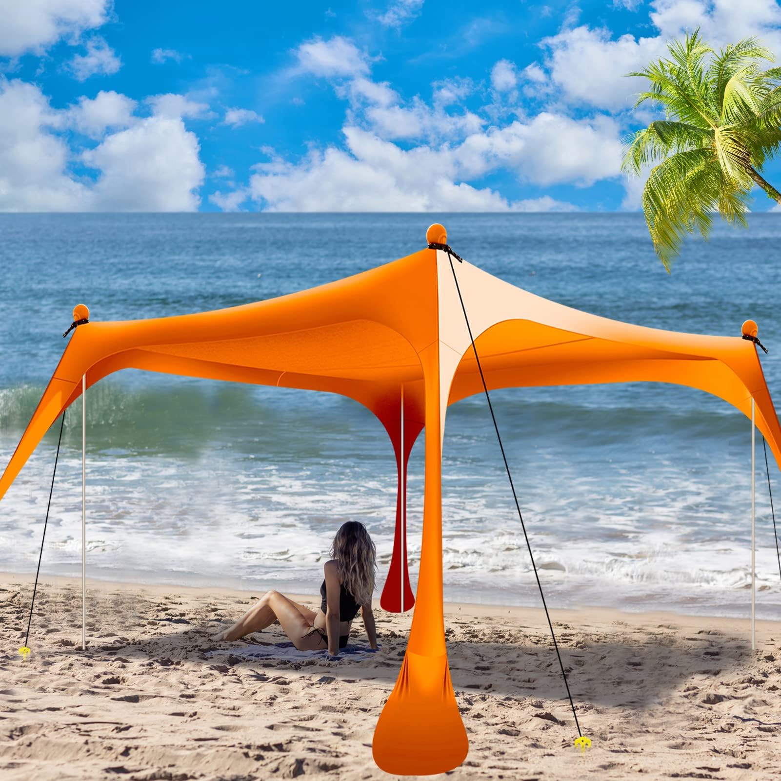 vBrate Beach Tent Sun Shelter UPF50 Beach Canopy Portable Sun Shelter 4 Aluminum
