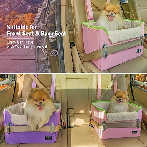Miniatura 2 de PETSFIT Asiento de automóvil para perro pequeño, asiento elevador portátil para perro con correa de clip, correas ajustables, perfecto para mascotas
