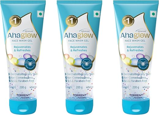 Ahaglow Advanced Face Wash Gel with AHA(Alpha-Hydroxy Acid)|Jojoba Oil|Tea Tree Oil|Allantoin|Vitamin E|Oakbark Extract|De...