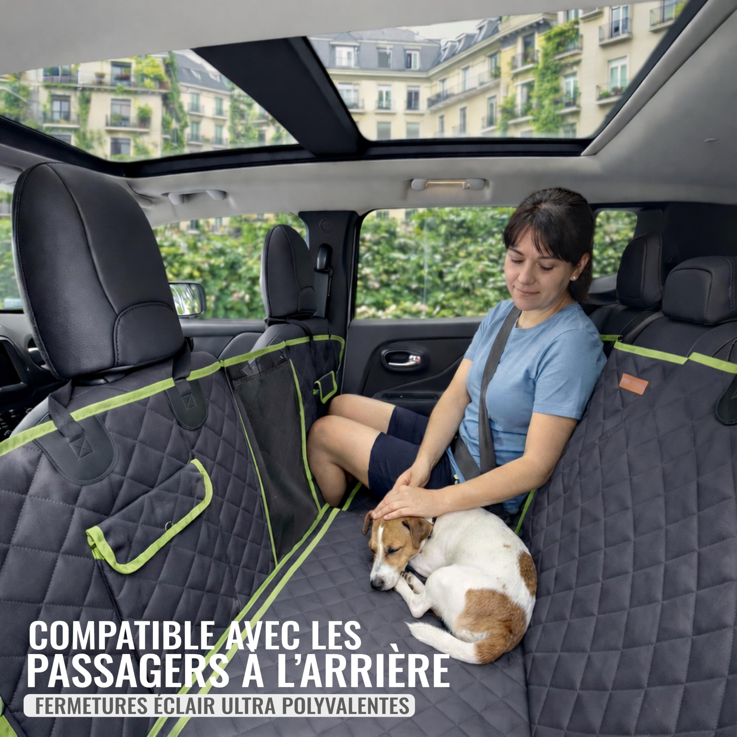 Housse Chien Voiture 6-en-1 | Housse de Voiture Siege Imperméable 600D avec Fenêtre Maille et Protection Portes | Siege Voiture Chien Universelle