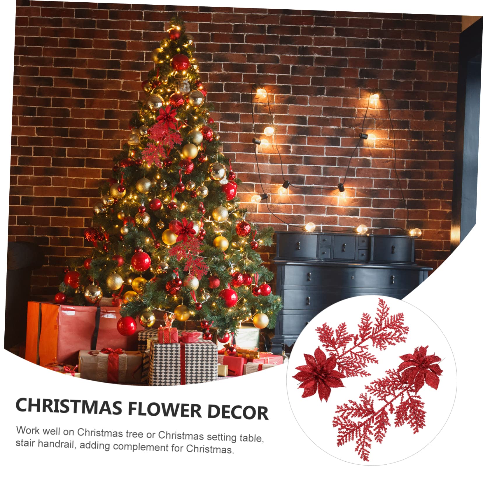 TOPBATHY Lot De 3 Branches De Pin Artificielles pour Sapin De Noël Décoration À Paillettes Imitation Pin avec Clip pour Décorations De Fête 6 Pièces X 3