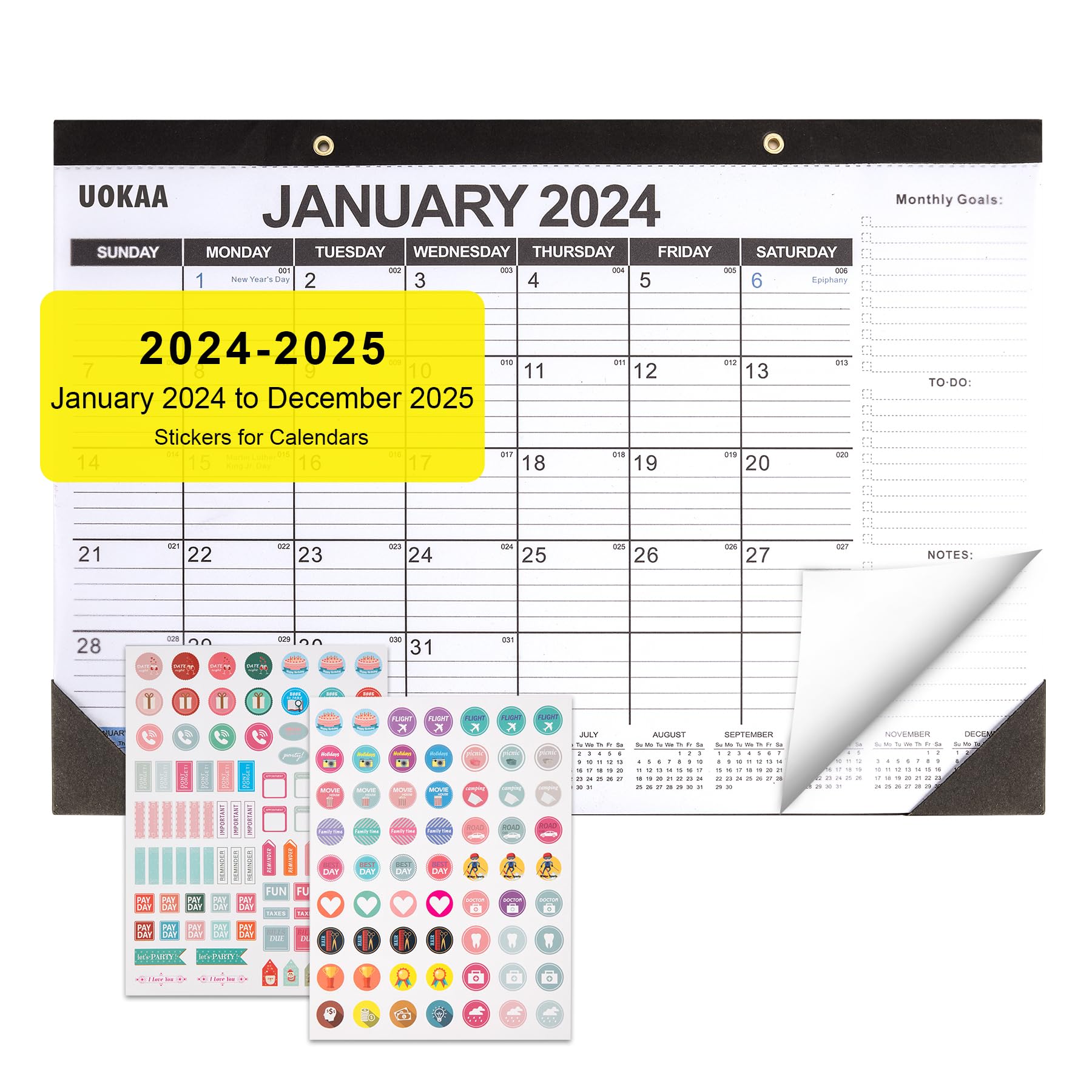 Calendario académico grande de escritorio 2024-2025, almohadilla de escritorio de 24 meses, 17 x 12 pulgadas, enero de 2024 a diciembre de 2025, calendario de pared de escritorio con grandes