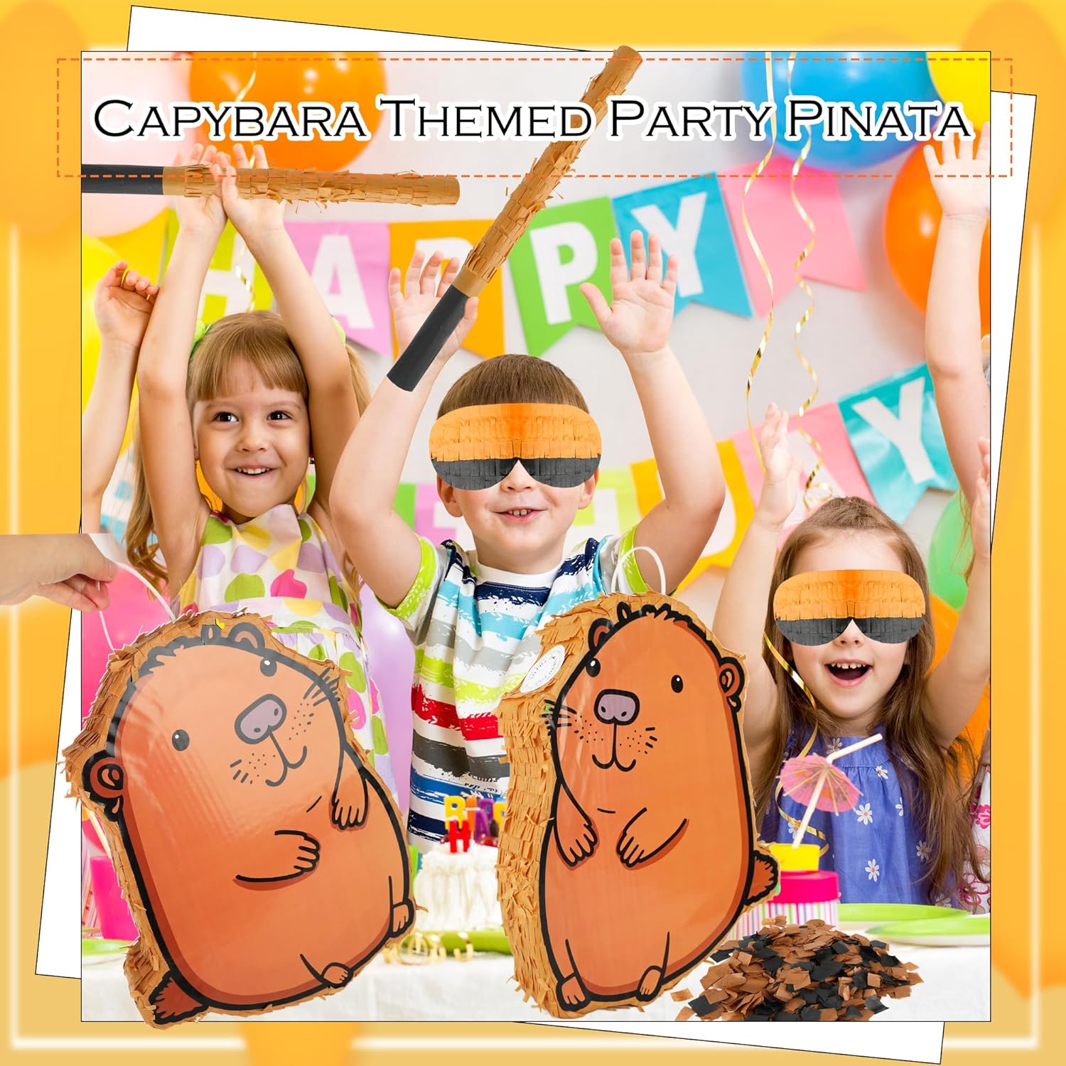 15 x 12 x 2.8 Inch Capybara Pinata Set with Cute Capybara Animal Pinata Stick Blindfold Confetti for Adults Kids Birthday Animal Party Game Supplies Favors