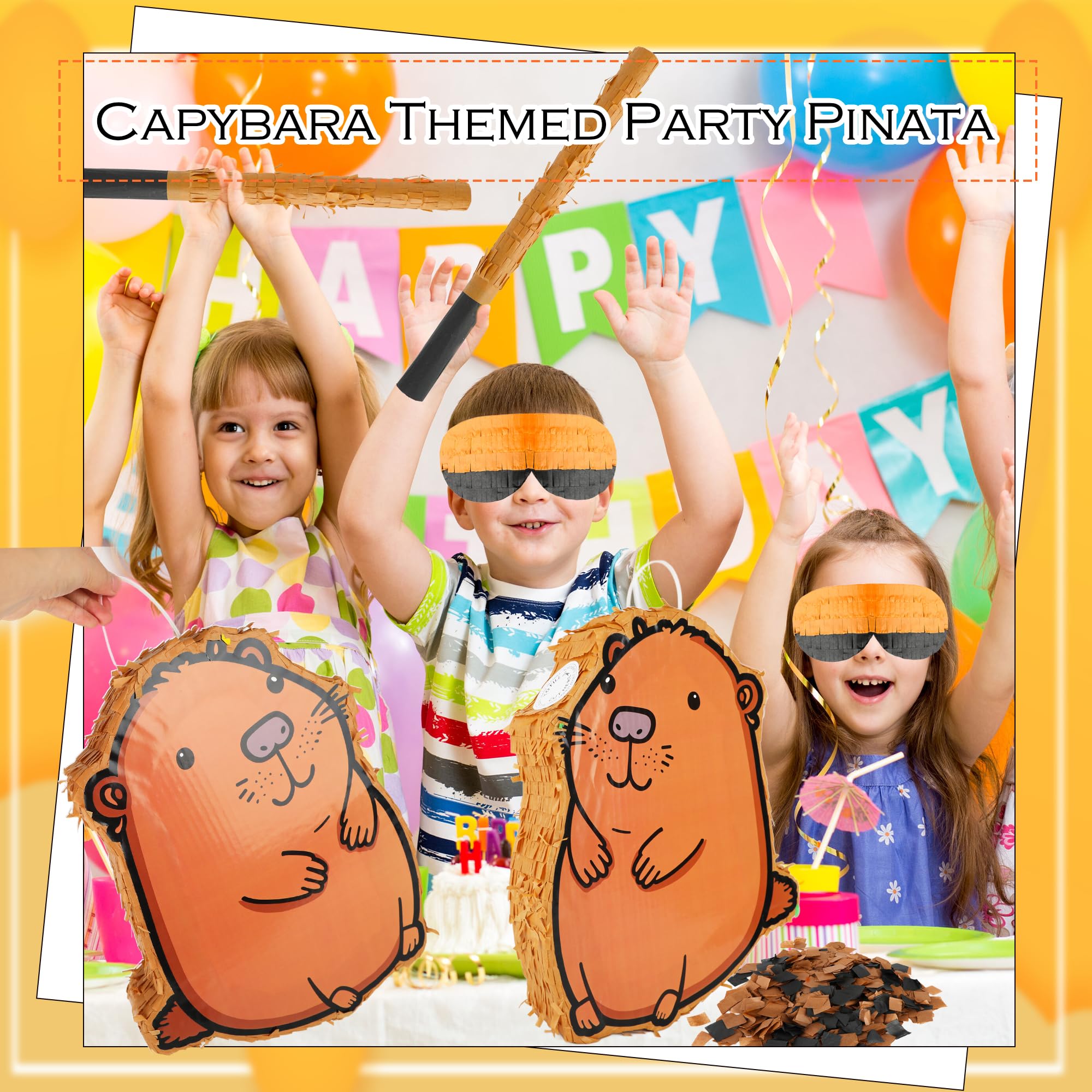 Set di pignatta Capybara con 38 x 30 x 7,1 cm, simpatico animale capibara, bastone bendato, coriandoli per bambini e adulti, accessori per giochi di compleanno, divertente centrotavola per feste con