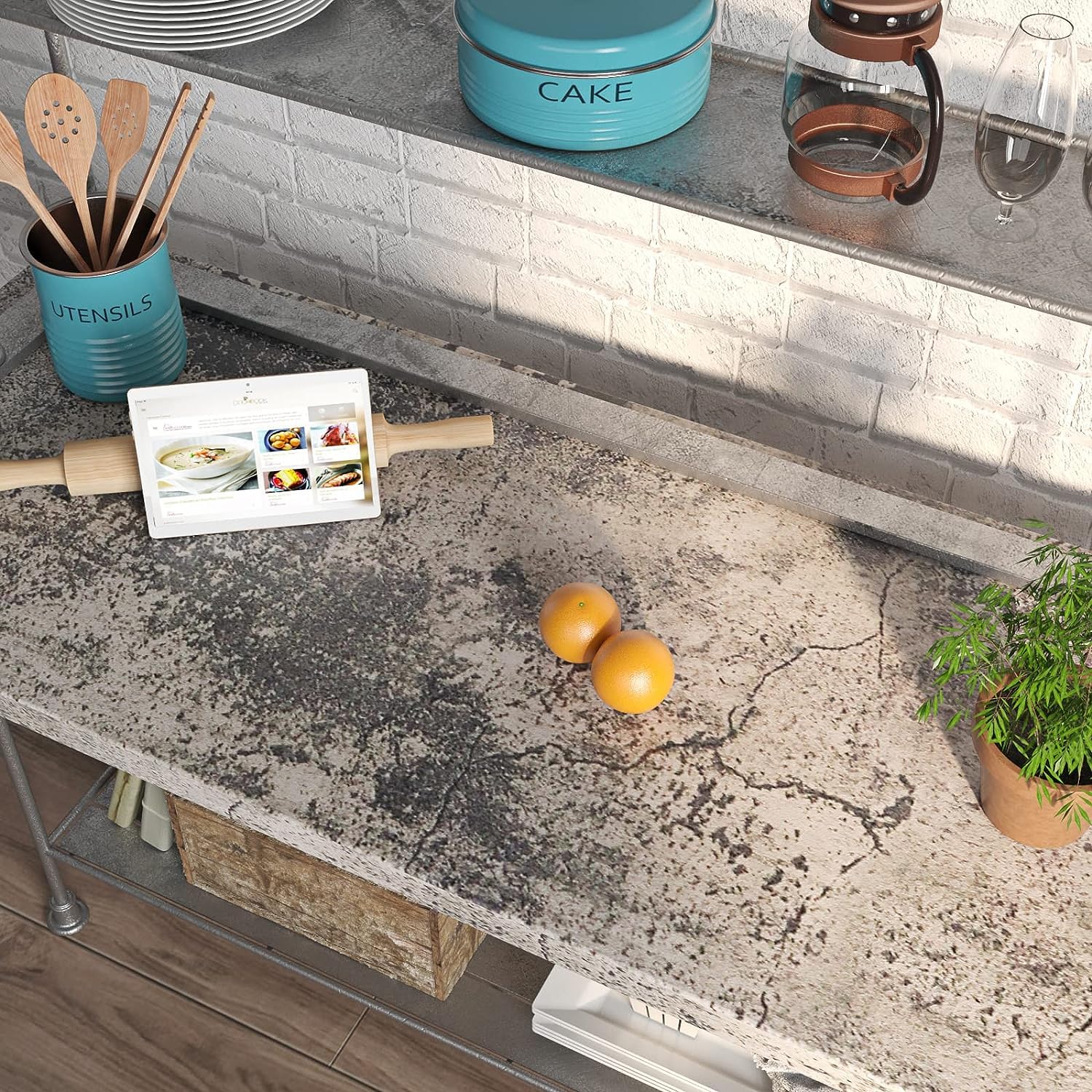 FunStick 40CM×12M Carta da Parati Adesiva Effetto Cemento Carta Adesiva per Mobili Cucina Grigio Piano Lavoro Impermeabile Pellicola Adesiva per Mobili Grigio Cemento Paraschizzi Cucina Muro Scaffali