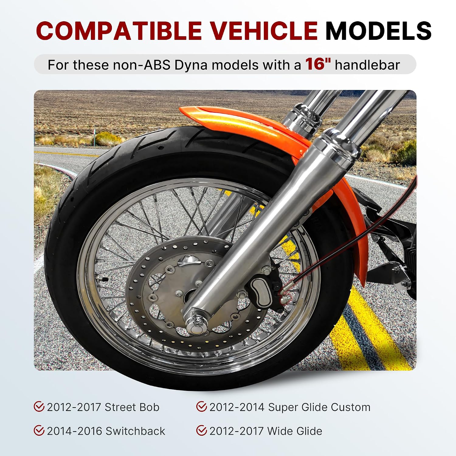 16" Ape Hanger Dyna Cables Kit Handlebar Extended CAN-Bus/Turn Signal Wires/Clutch/Throttle Cables/Brake Line for 2012-2017 Non-ABS Street Bob Super Wide Glide Switchback Models(Chrome)