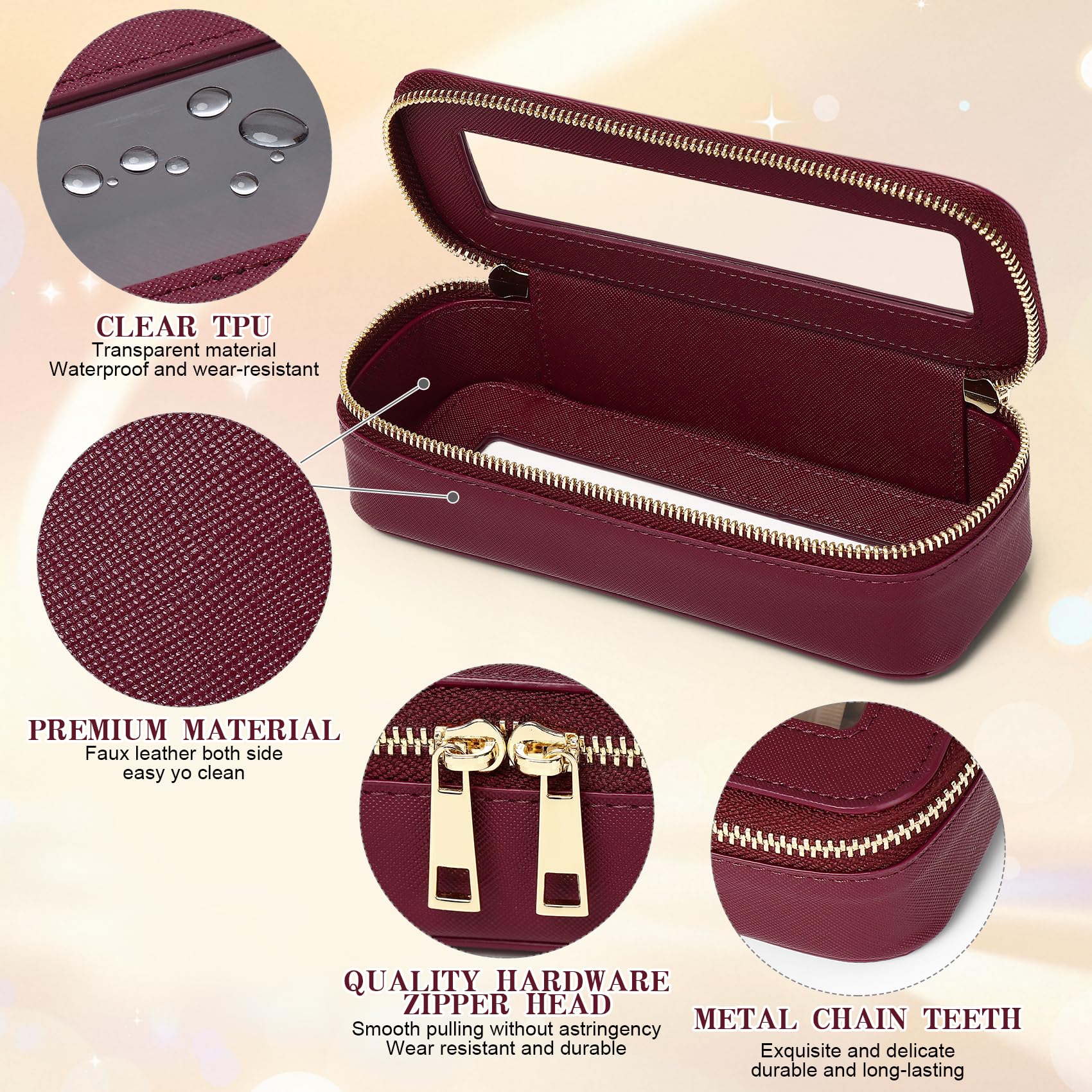 Borsa per trucco trasparente piccola borsa da toilette cosmetica borsa da viaggio impermeabile organizer borsa per trucco per cerniera auto, Borgogna, L+Slim, set di trucchi da viaggio