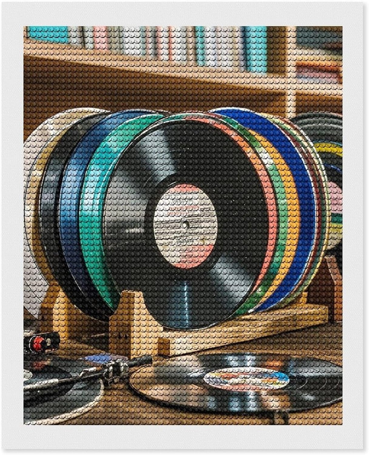FekiLoot Vinyl Records Diamond Art Kits for Adults Diamond Paintings Kits for Beginners DIY Full Drill Round Rhinestone Gem Art Crafts Paintings for Home Wall Decor