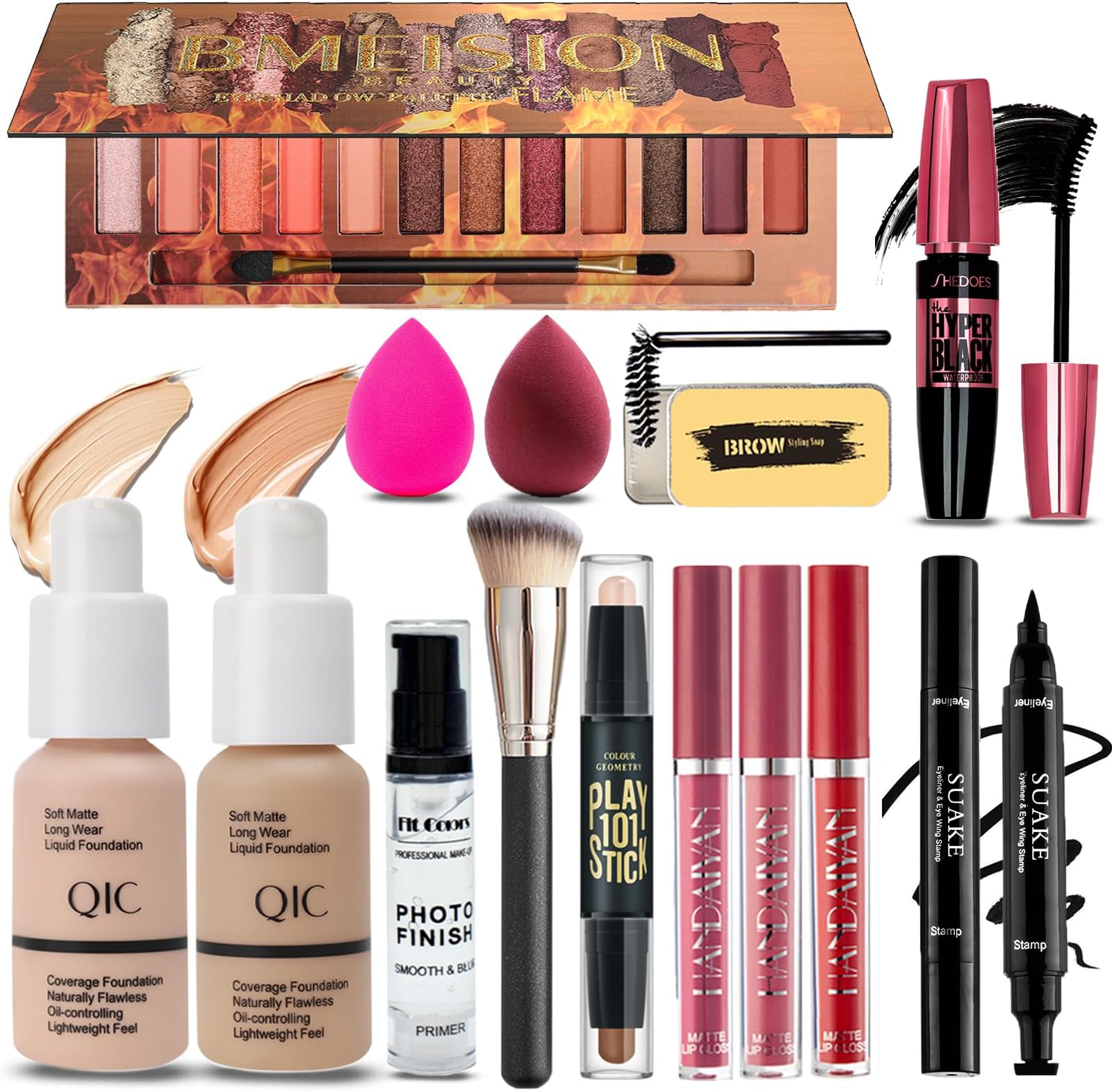 All in One Makeup Kit for Women Full Kit, 12 Colors Eyeshadow, Foundation & Primer, Lipsticks, Eyeliner, Mascara, Contour Stick, Brow Soap, Makeup Brush & Sponge, Make Up Gift Set for Women, Teens