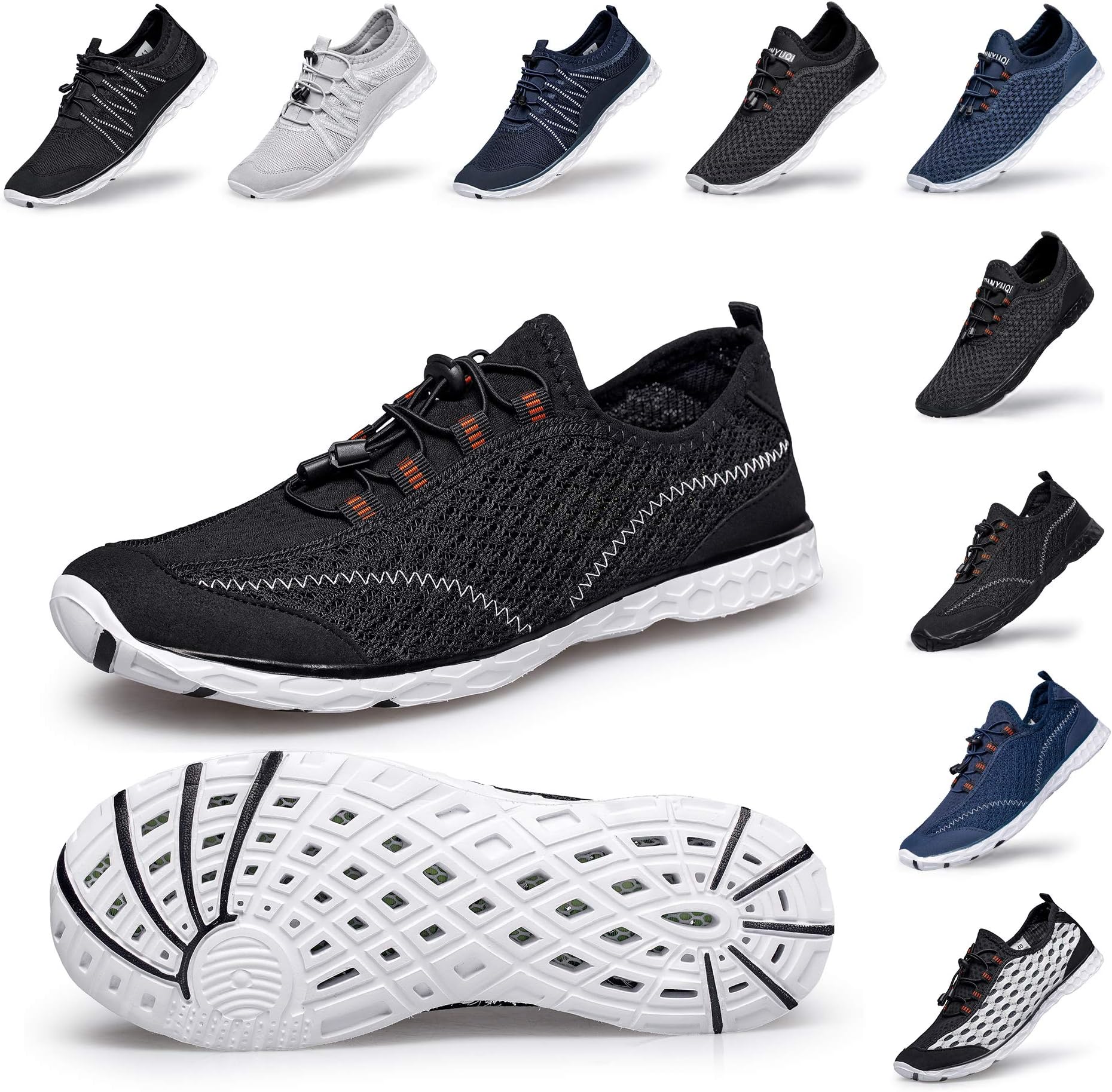 lavibelleMens Surf Beach Water Sport Swim Pool Aqua Water Trainer Shoes Black & White Size 10