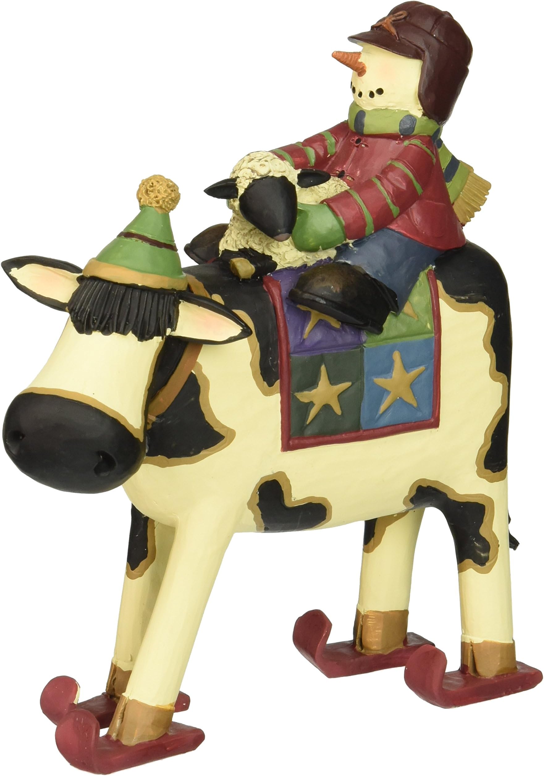 Moo-Ry Racers Cow on Skis with Little Snowman & Lamb Figurines