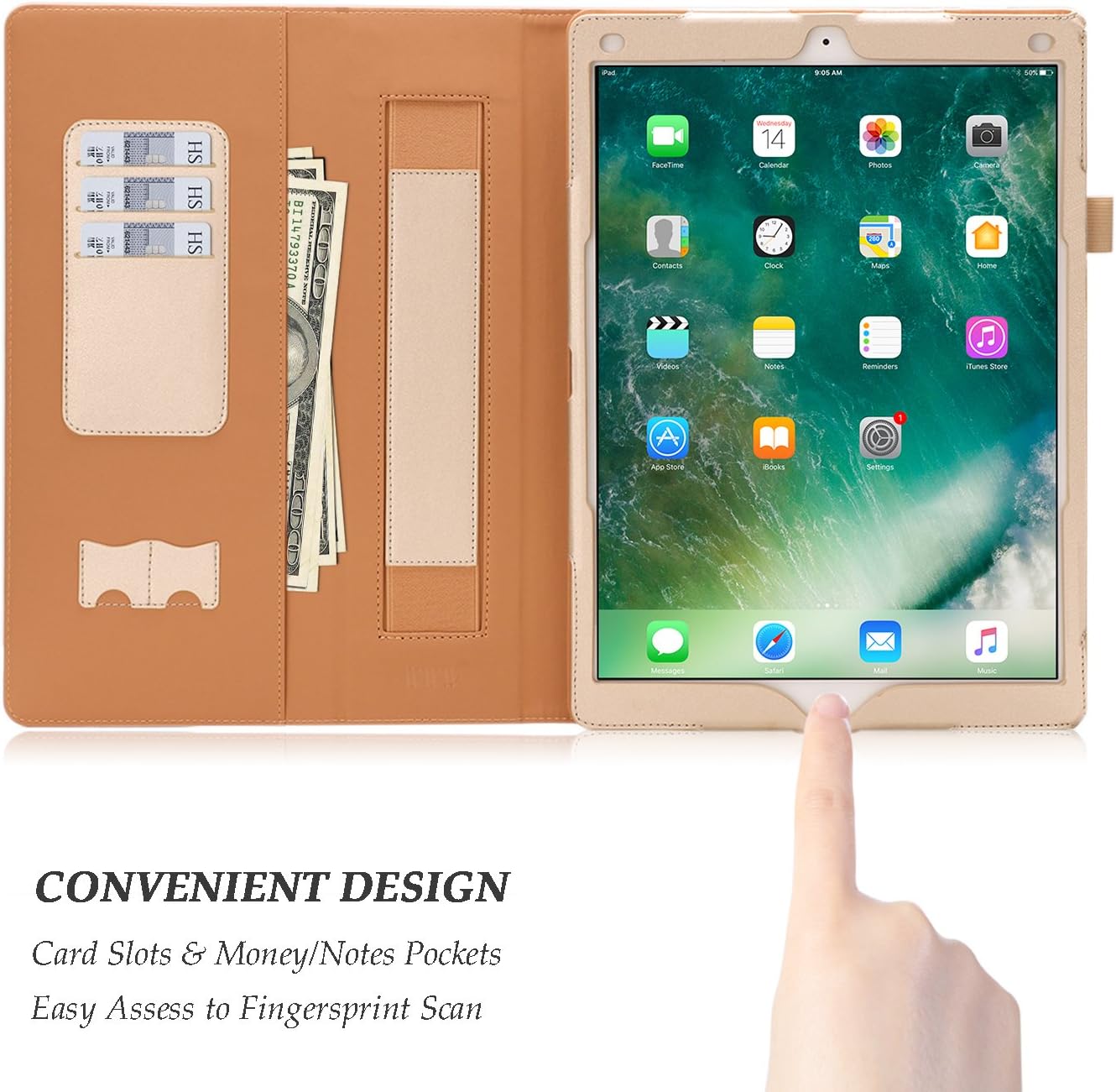 WWW iPad Pro 12.9 (Compatible with 2017 and 2015 Model) Case, [Luxury Laser Flower] Premium PU Leather Case Protective Cover with Auto Wake/Sleep Feature for iPad Pro 12.9 (Both 2017 and 2015) Gold