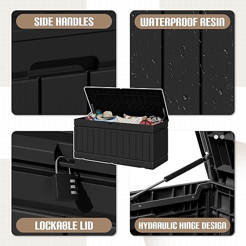 Miniatura 2 de JUMMICO Caja de cubierta para exteriores de 78 galones, caja de almacenamiento grande de resina para muebles de patio, cojines y herramientas de