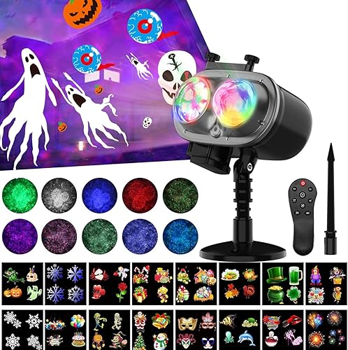 Proyector de luces LED de Navidad, proyector de ondas oceánicas 2 en 1, 16 diapositivas, 10 colores, control remoto, para interiores y exteriores,