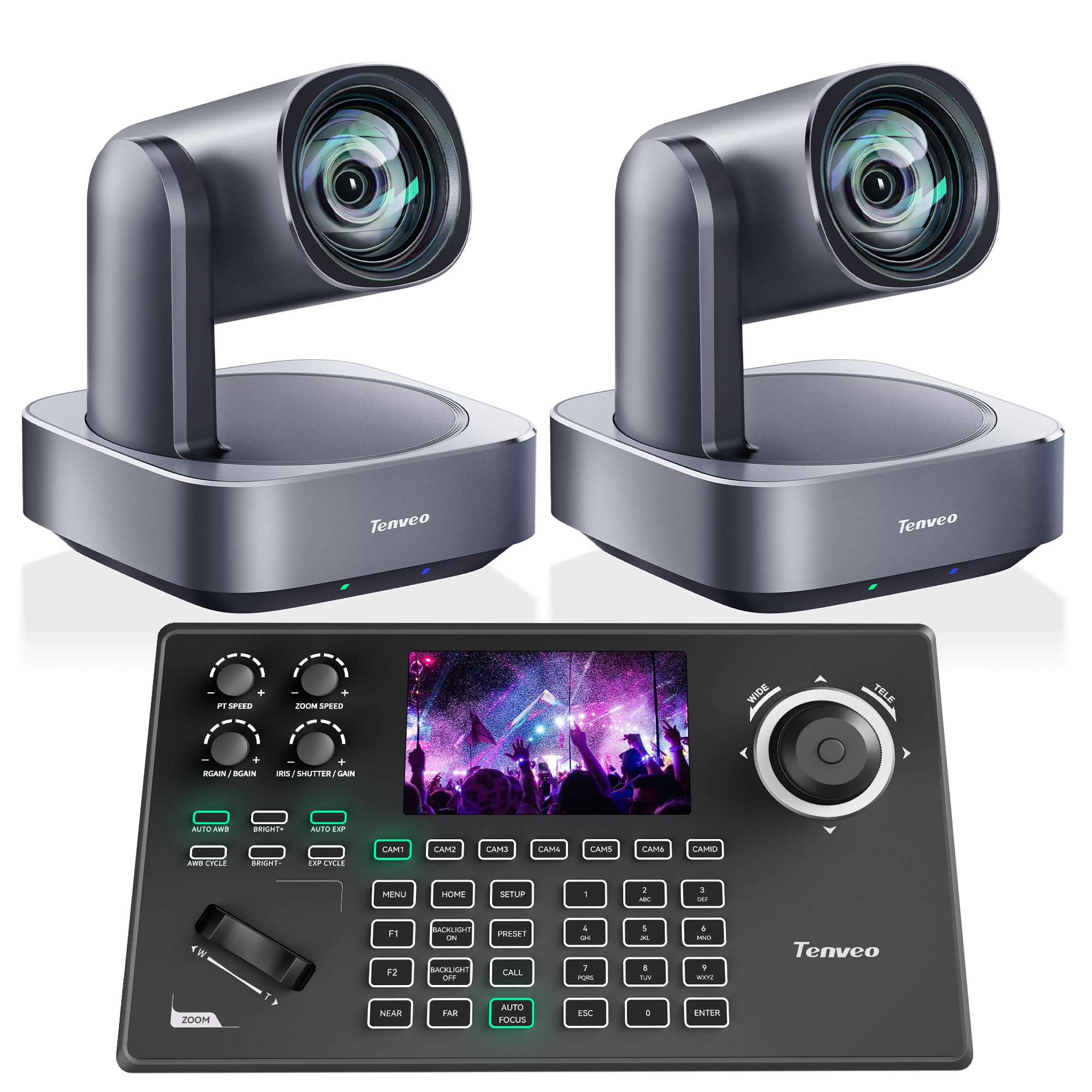 Tenveo 4K PTZ Cámara para Streaming HDMI/USB3.0/PoE/RJ45（2PCS）+Controlador de Joystick de cámara PTZ