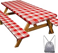 Vista 17 de Funda de mesa de picnic con fundas para bancos, elementos esenciales de camping, mantel de camping impermeable y a prueba de viento con bolsa