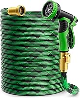 Kiuluta 100 ft Kink-Free Non-Expandable Garden Hose with 10-Function Nozzle - Lightweight, Durable Brass Fittings for Lawn, Car Wash