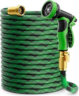 Kiuluta 100 ft Kink-Free Non-Expandable Garden Hose with 10-Function Nozzle - Lightweight, Durable Brass Fittings for Lawn, Car Wash