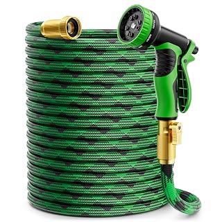 Garden Hose 100 ft, Non-Expandable Water Hose with 10 Function Nozzles, Portable, Kink-Free, Outdoor and Garden Flexible Hose Pipe for Car Wash, Yard, Camper, Lawn, Lightweight Long Hose - Amazon product rated Grade A