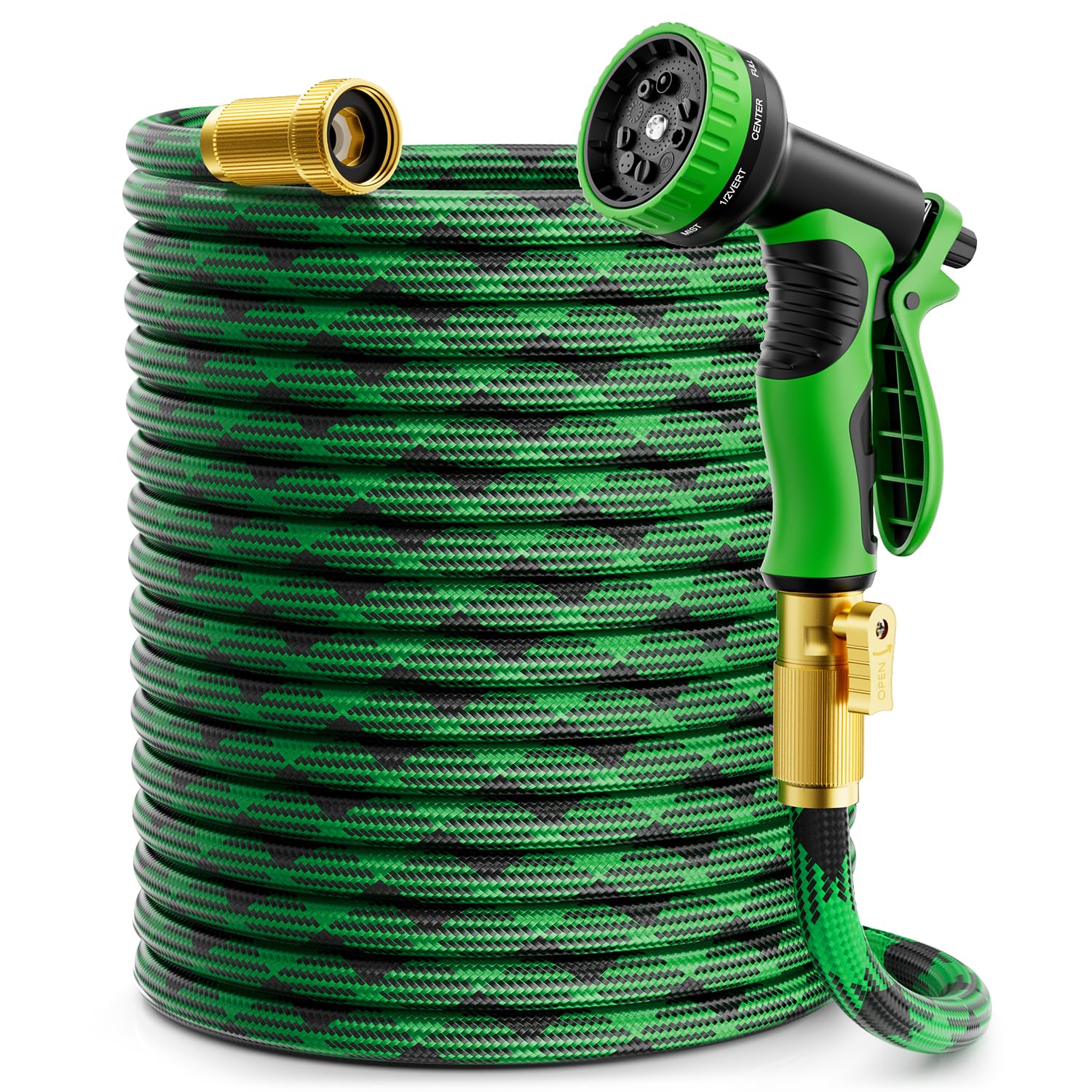 Garden Hose 100 ft, Non-Expandable Water Hose with 10 Function Nozzles, Portable, Kink-Free, Outdoor and Garden Flexible Hose Pipe for Car Wash, Yard, Camper, Lawn, Lightweight Long Hose