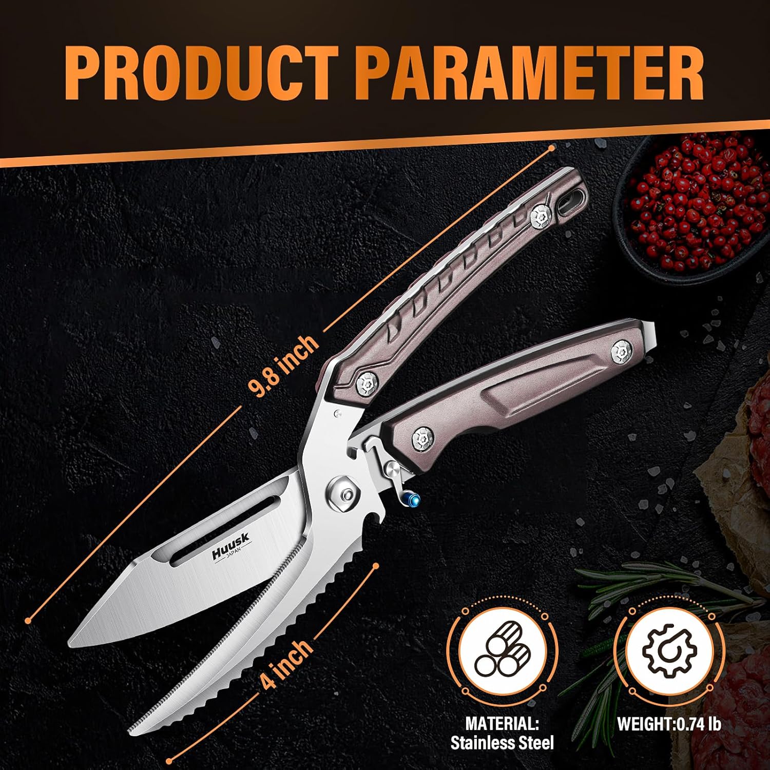 Huusk Filet Knife for Fish - 7 Inch Fish Fillet Knife Bundle with a Pair of Heavy Duty Poultry Scissors,Flexible Boning Knives for Meat Cutting, Professional Japanese Fishing Knives for Meat