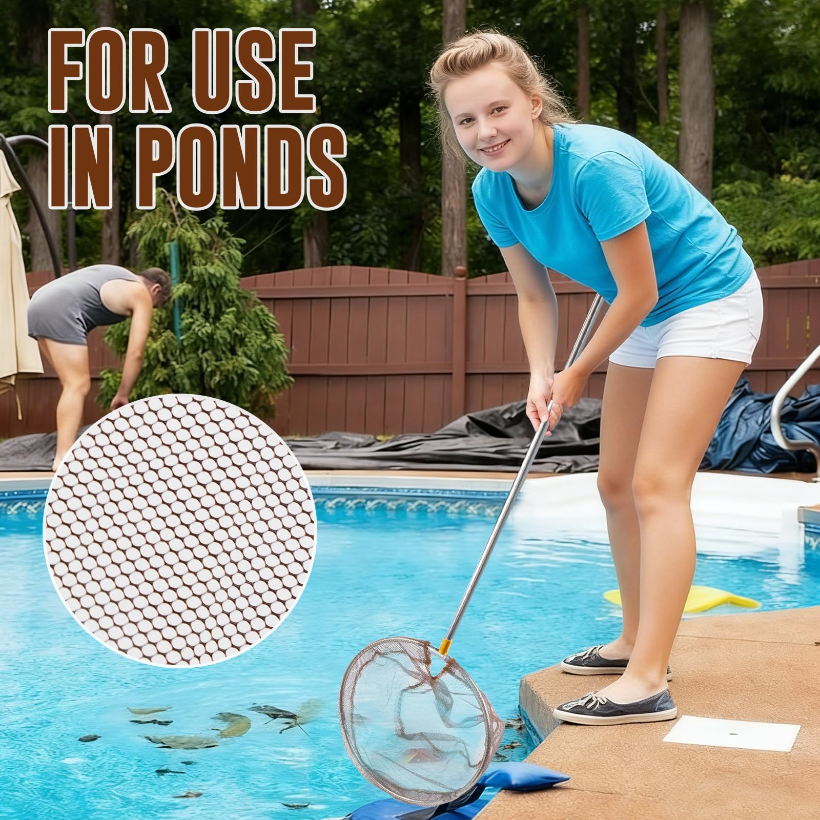 Épuisette de Pêche Télescopique Pliable, 41–148 cm avec Filet Nylon Profond 30 cm Maille 5 mm, Épuisette Piscine Bassin Fontaine pour Feuilles et Débris, Filet de Pêche Léger et Résistant