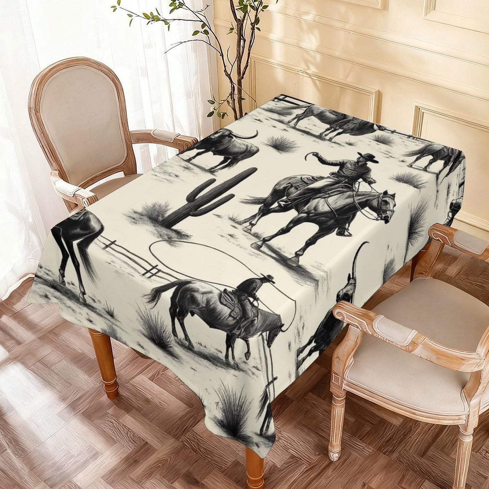 Nappe western cowboy vache 137x183cm lavable pour table de pique-nique et buffet