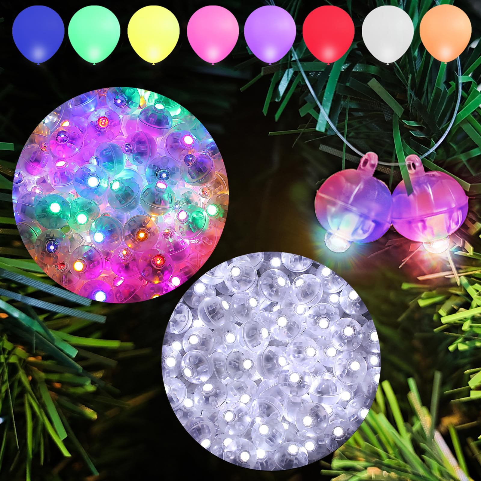 Aogist2 Boxs Flash Balloon Lights(100 pcs) with Hook,Long Standby Time,Waterproof Mini Light for Birthday Party Wedding Christmas Halloween Easter Decorative,White&Multicolor