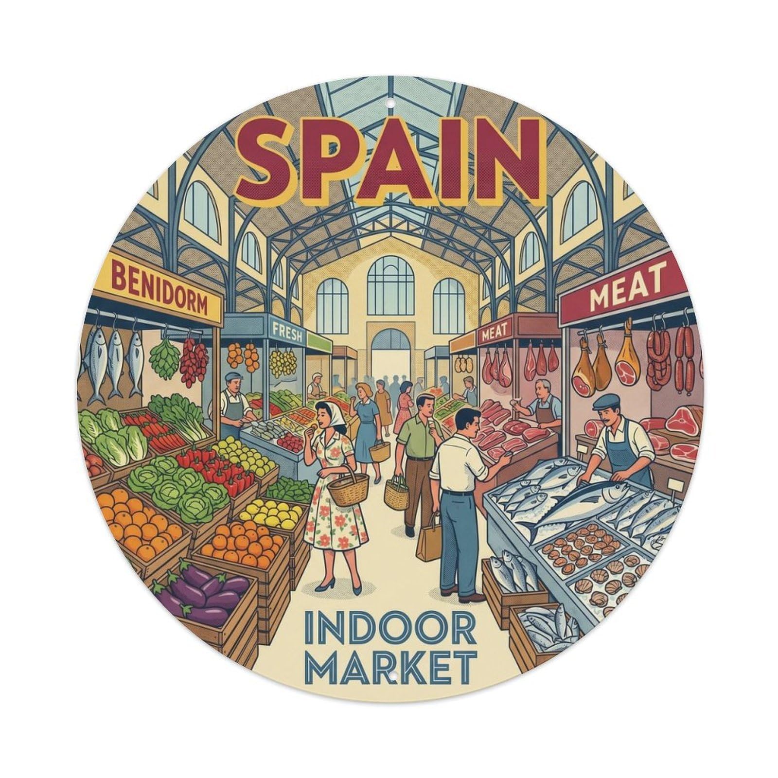 Benidorm Indoor Market Spain Food Market Travel Metal Tin Sign