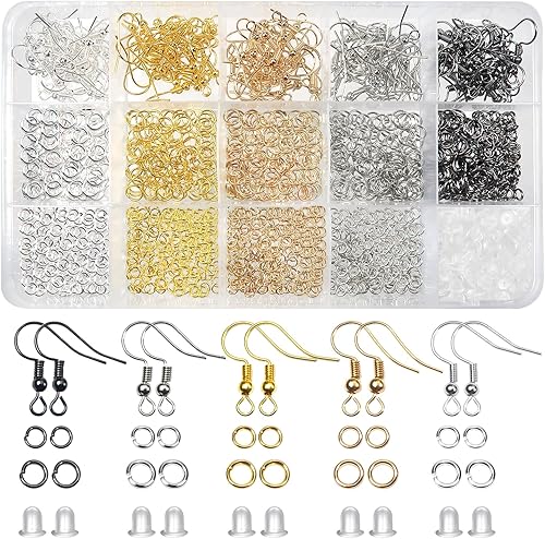 TOAOB - Juego de 150 ganchos para aretes de 5 colores, hipoalergénicos y 1000 anillos de salto, 200 piezas de aretes para hacer aretes, fabricación