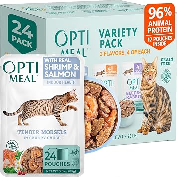 Optimeal Wet Cat Food Variety Pack, Shrimp & Salmon Bundle in Savory Gravy, High Protein & Moisture-Rich Tender Morsels, Indoor Adult Cat Wet Food