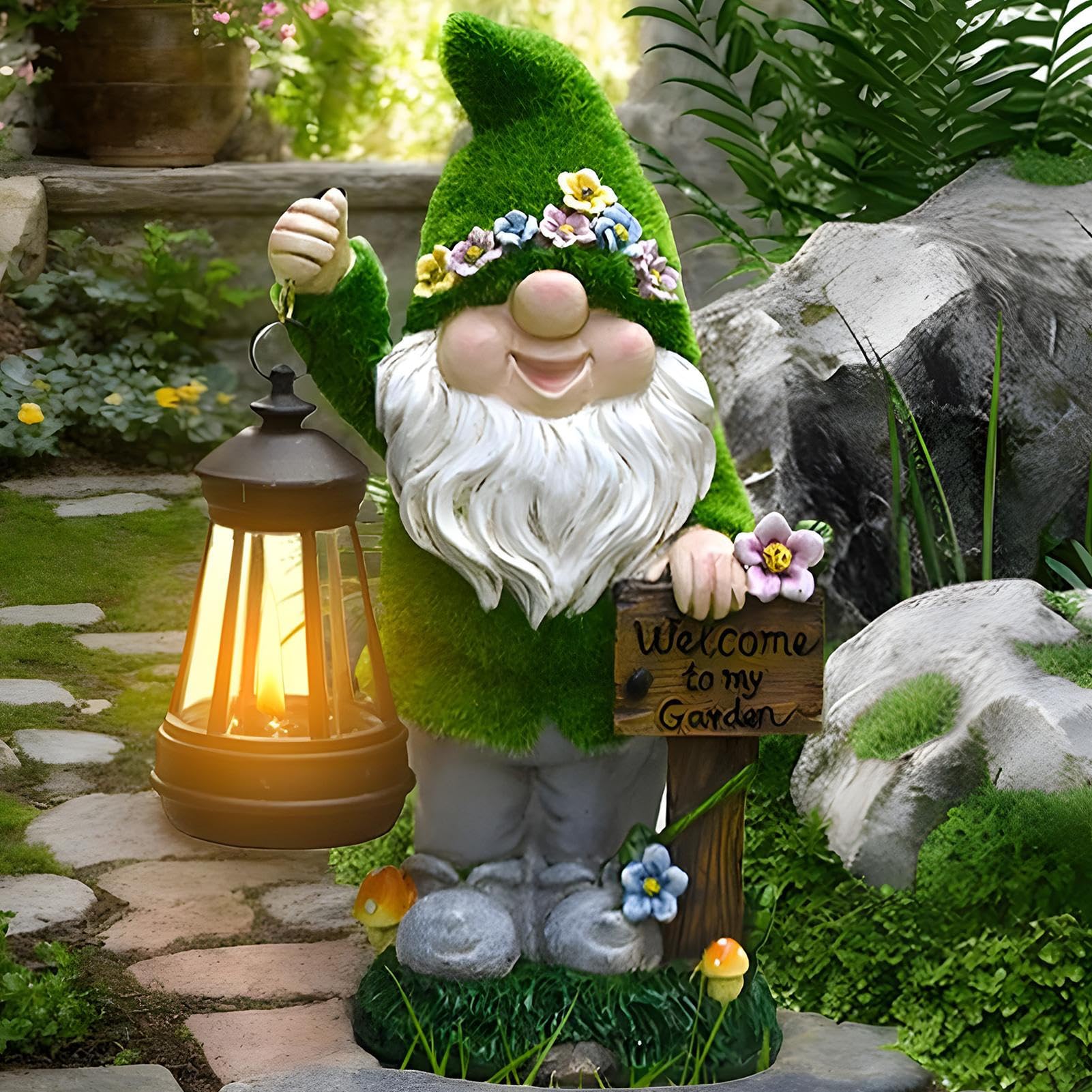 Gnome da giardino solare, decorazione solare degli gnomi per esterni | Luci della figurina all'esterno, luci del percorso del paesaggio per i mar