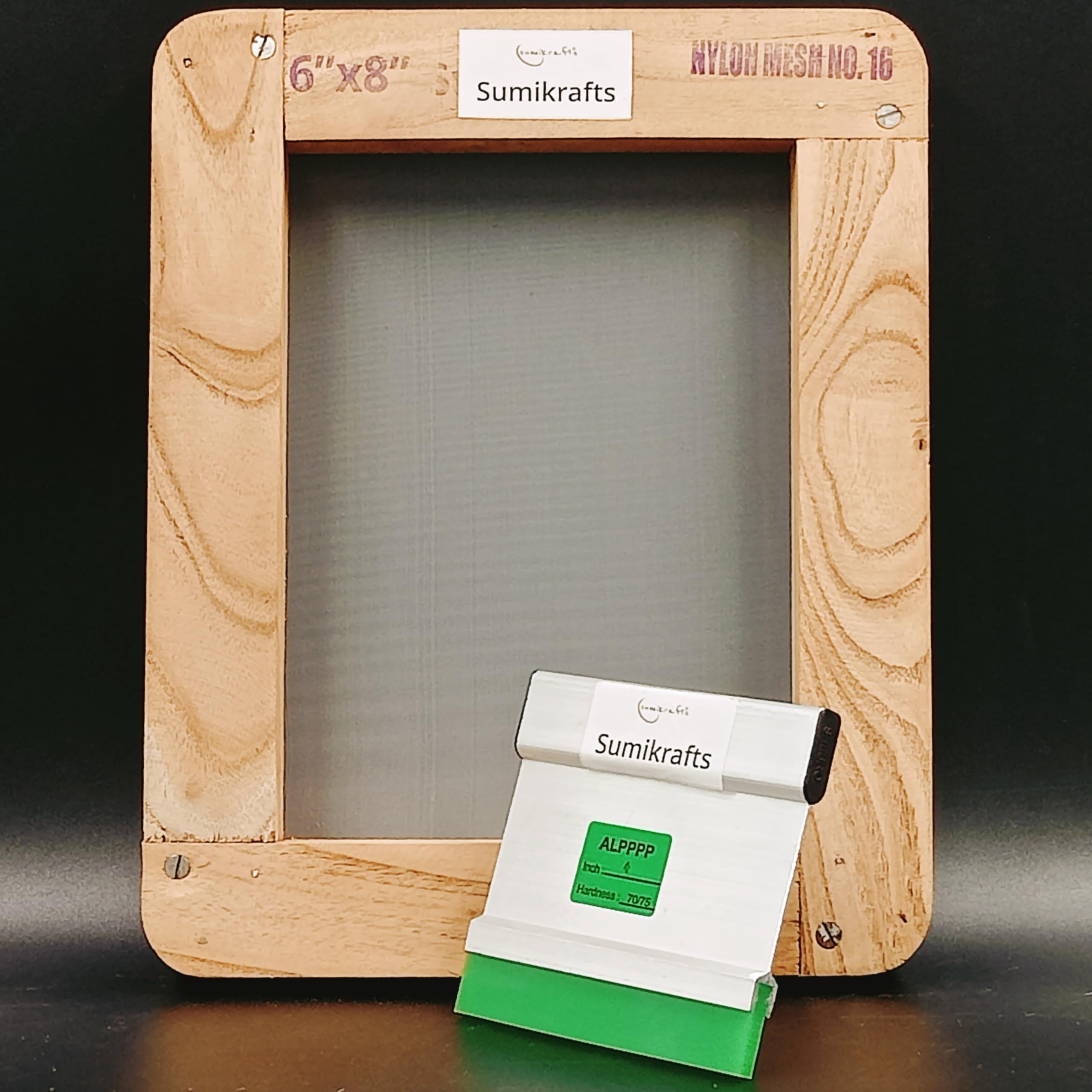 sumikrafts Screen Printing Wooden Frame 6" x 8" with Pre-Stretched Nylon Mesh No. 16 + 4" Squeegee Blade (Rubber Hardness 70/75)-image-42