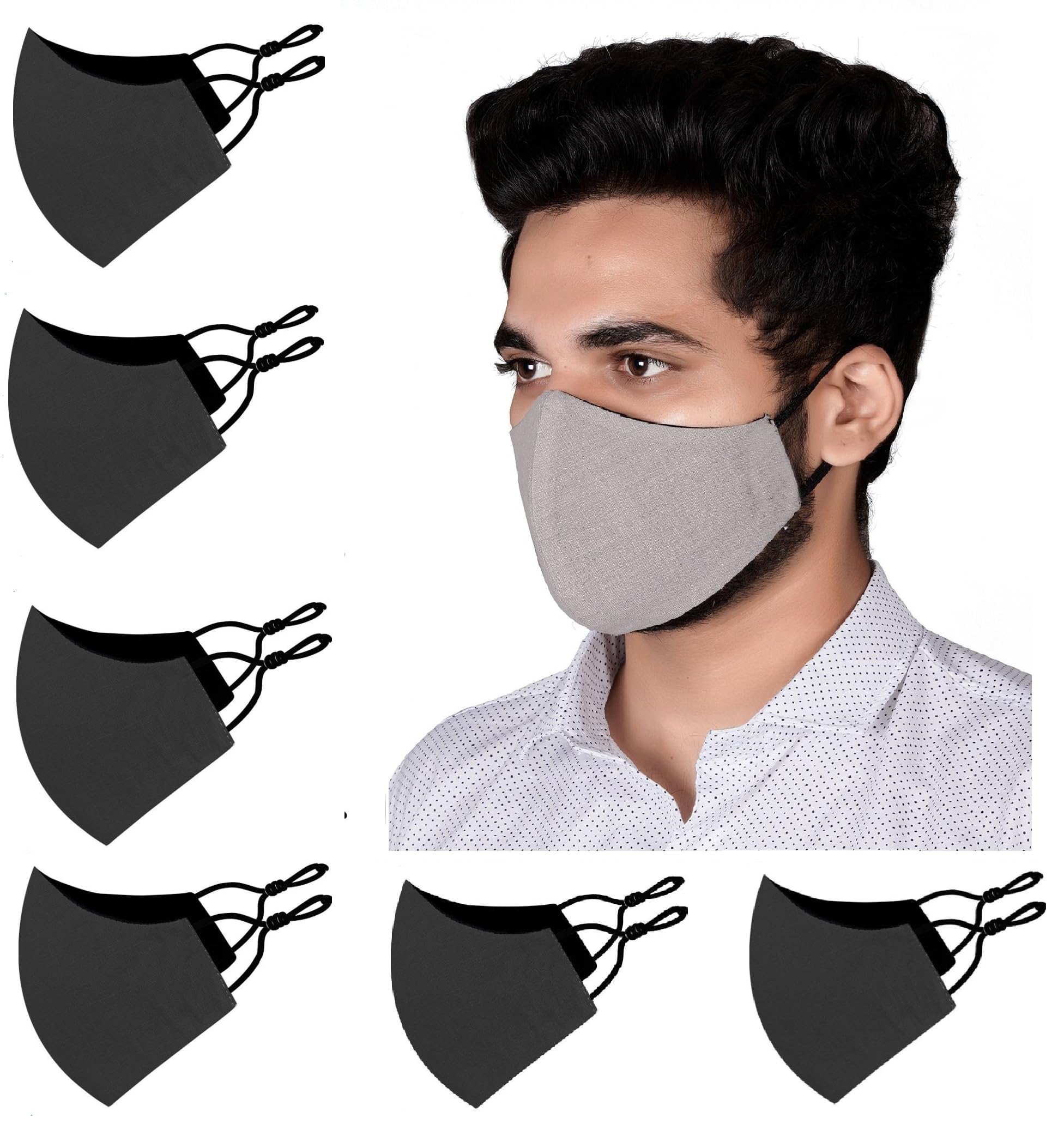 Pure Cotton Washeble Branded Face Mask-for Men & Women | Use for Bike Riding, Students, Outdoor, Public Place (Black, Pack of 6)-image-6