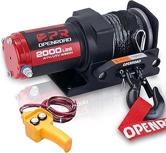 OPENROAD2000 lbs ATV/UTV Winch,12 V Towing Off-Road Electric Winch with 5/32"×50' Synthetic Rope,Wire Remote and Mounting Plate (2000lb)