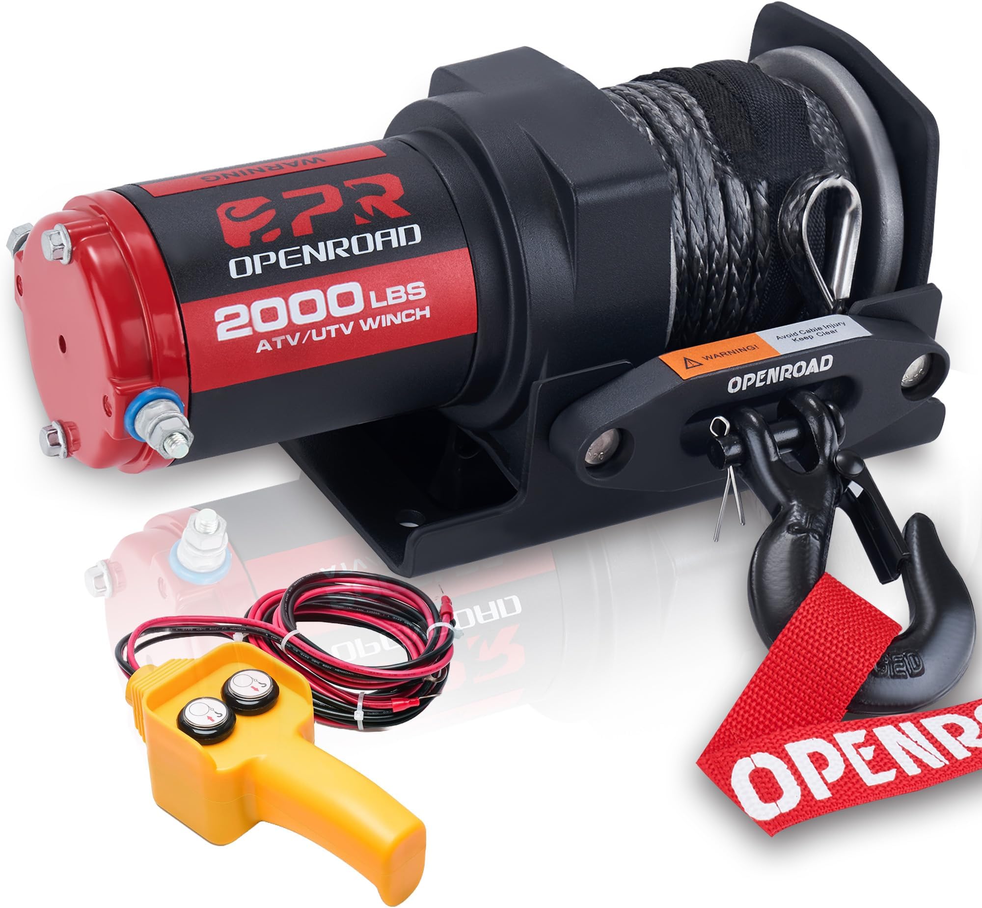 OPENROAD2000 lbs ATV/UTV Winch,12 V Towing Off-Road Electric Winch with 5/32"×50' Synthetic Rope,Wire Remote and Mounting Plate (2000lb)