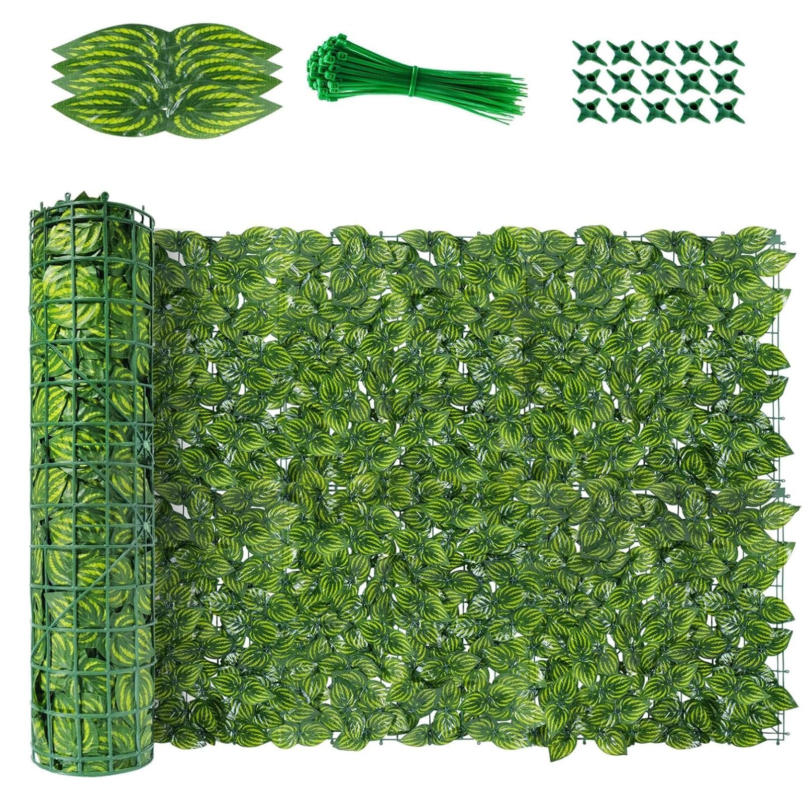 Seto artificial: enrejado de hojas sintéticas de 1 x 5 m para decoración de jardín, valla de privacidad al aire libre, resistente a los rayos UV, fácil instalación