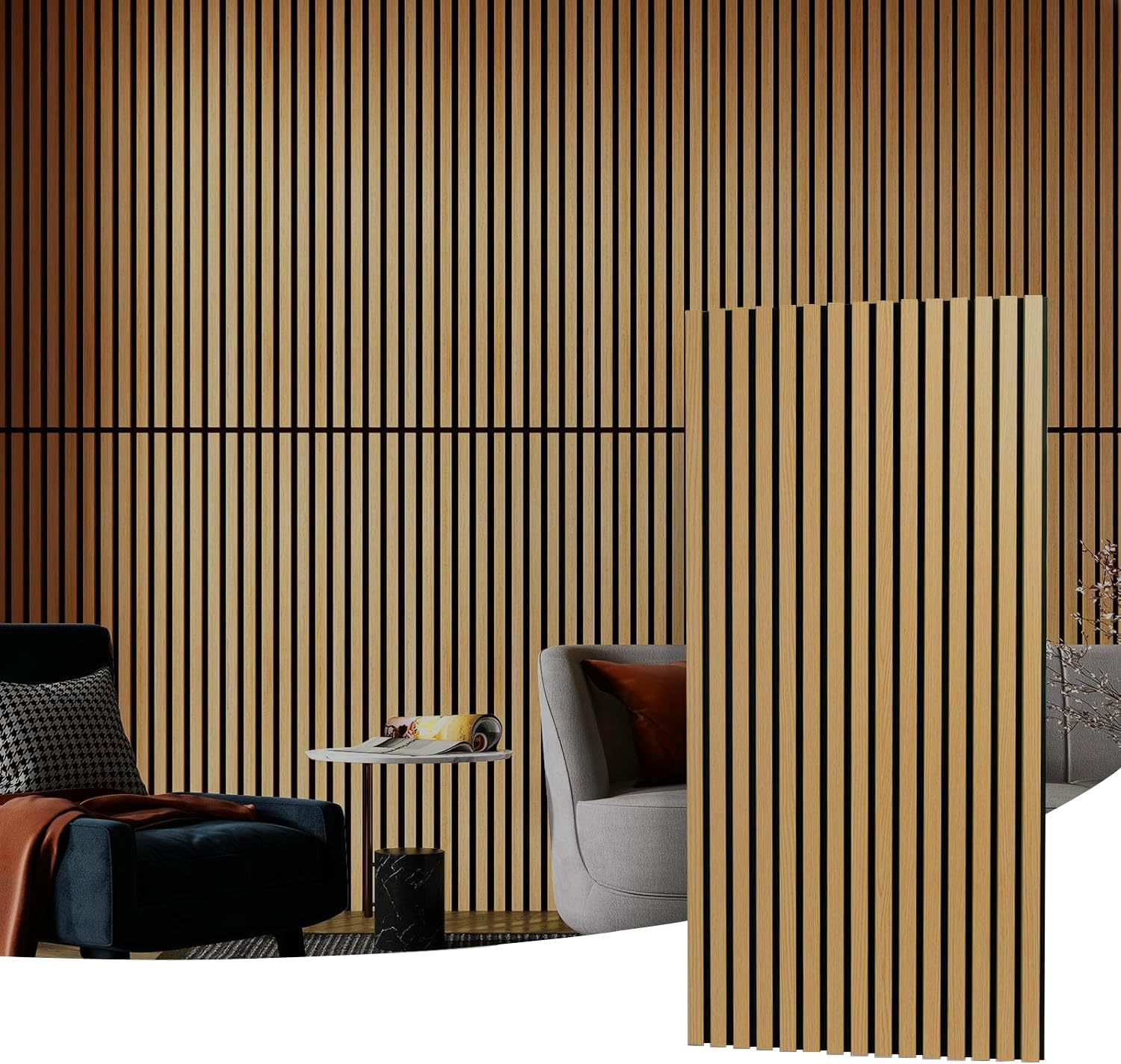 2 Wood Slat Acoustic Panels for Wall and Ceiling - 3D Fluted Sound Absorbing Panel with Wood Finish 120 X 60