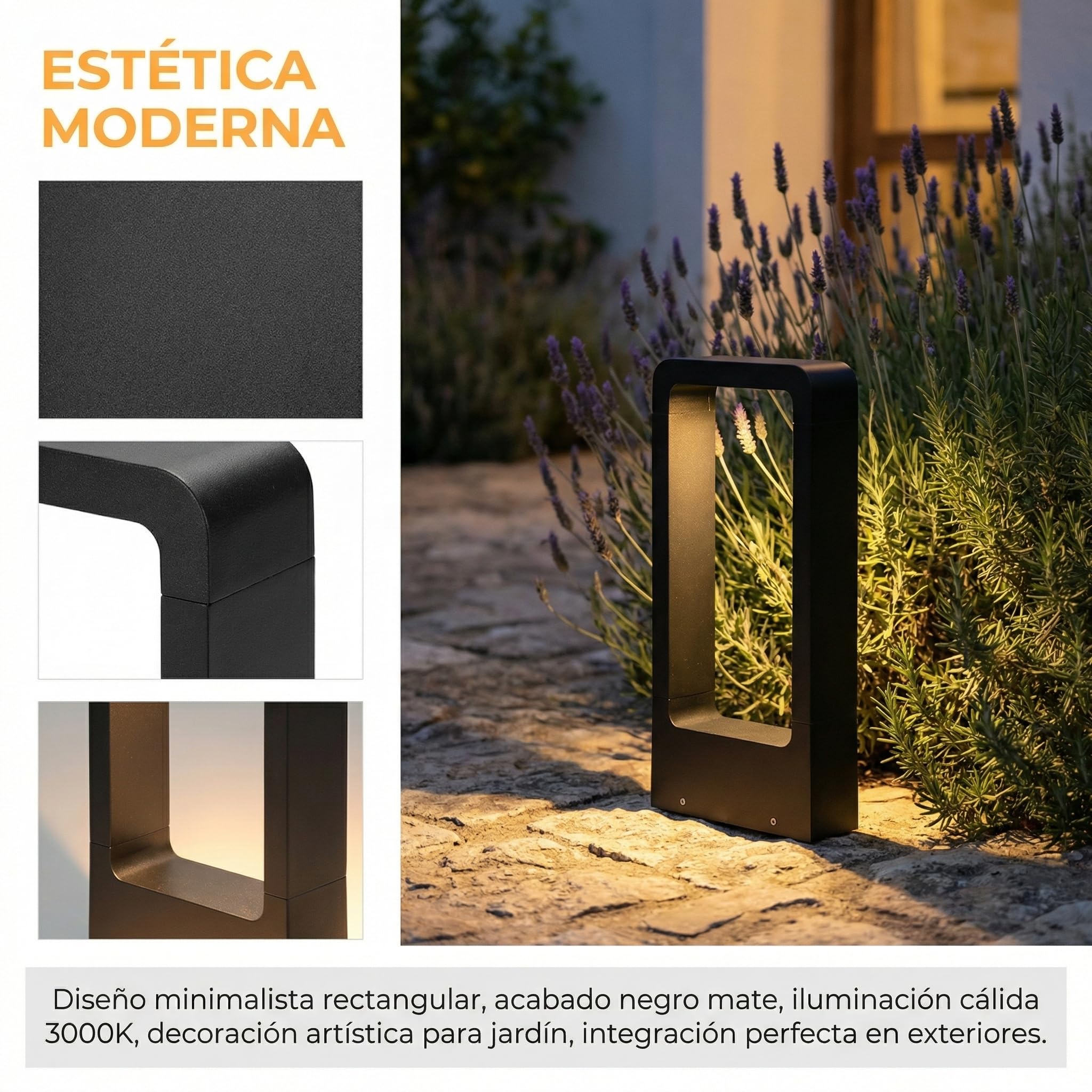 BARCELONA LED Bolardo LED Exterior 7W IP65 Negro Aluminio Luz Cálida 3000K Baliza Jardín Moderna Minimalista Iluminación Camino Patio Terraza Exterior Resistente Agua Diseño Industrial