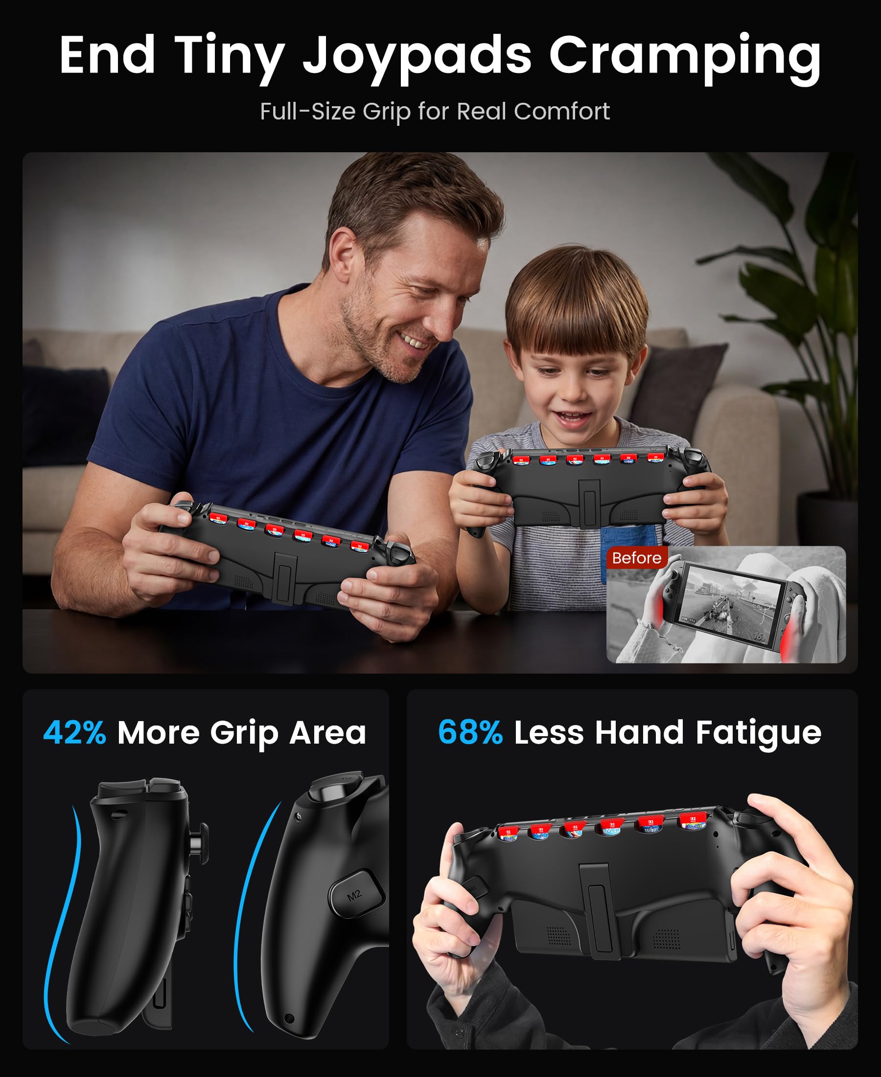 ALEEMTRY Switch Controller Handheld für Switch 2 Konsole, Kabellose Bluetooth Großer Griff Controller Switch 2 mit RGB Hall-Effekt Joysticks/1000mAh Akku/Turbo/Dual Vibration/Makro-Rücktasten