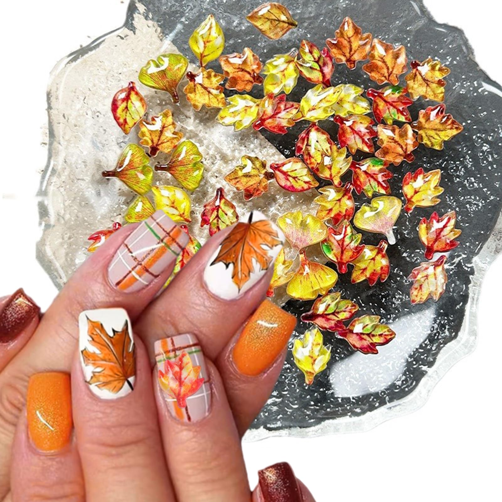 100Pcs Maple Leaf Nail Charms Multi Shape Colorful Fall Nail Art Charms Resin Thanksgiving Nail Art Rhinestones Flat Back Mixed Color Autumn Nail