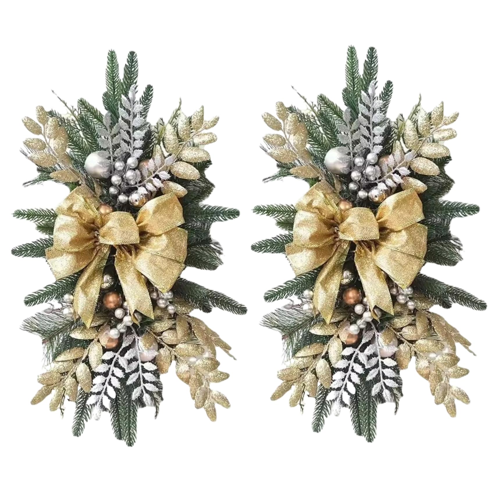 Cadeaux de Noël en larme artificielle dorée 60 cm au nœud étincelant chic