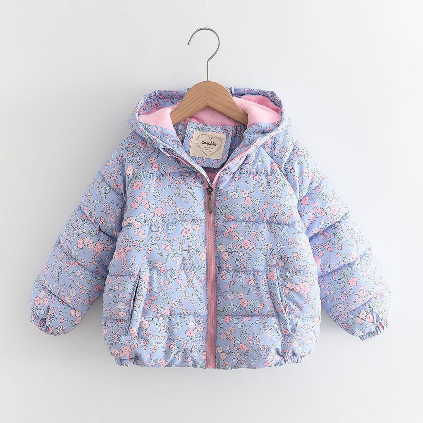 HAOLEI Chaqueta Acolchada con Capucha para Niña Gruesa Cálida Abrigo Acolchado Manga Larga con Estampado de Floral Suave Cómodo Caliente Cazadora de Forro Polar Ropa Niña Pequeña 3-11 Años