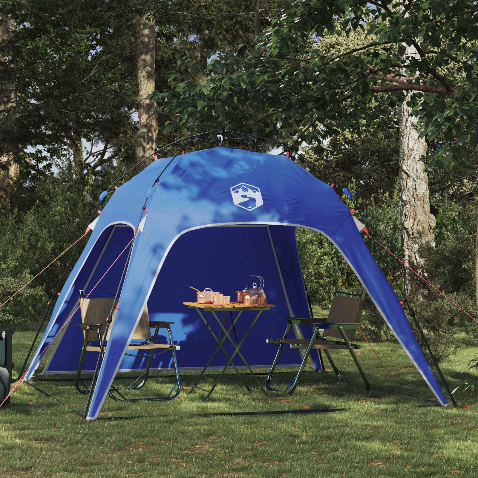 Tienda de campaña instantánea moderna para 4 personas con marco de acero resistente, práctico kit de camping que incluye cuerdas tensoras y estacas