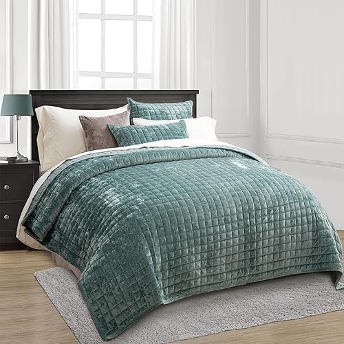 Miniatura 55 de RECYCO - Juego de edredón de terciopelo ligero, ropa de cama con edredón acolchado de gran tamaño y 2 fundas de almohada a juego, para usar todo