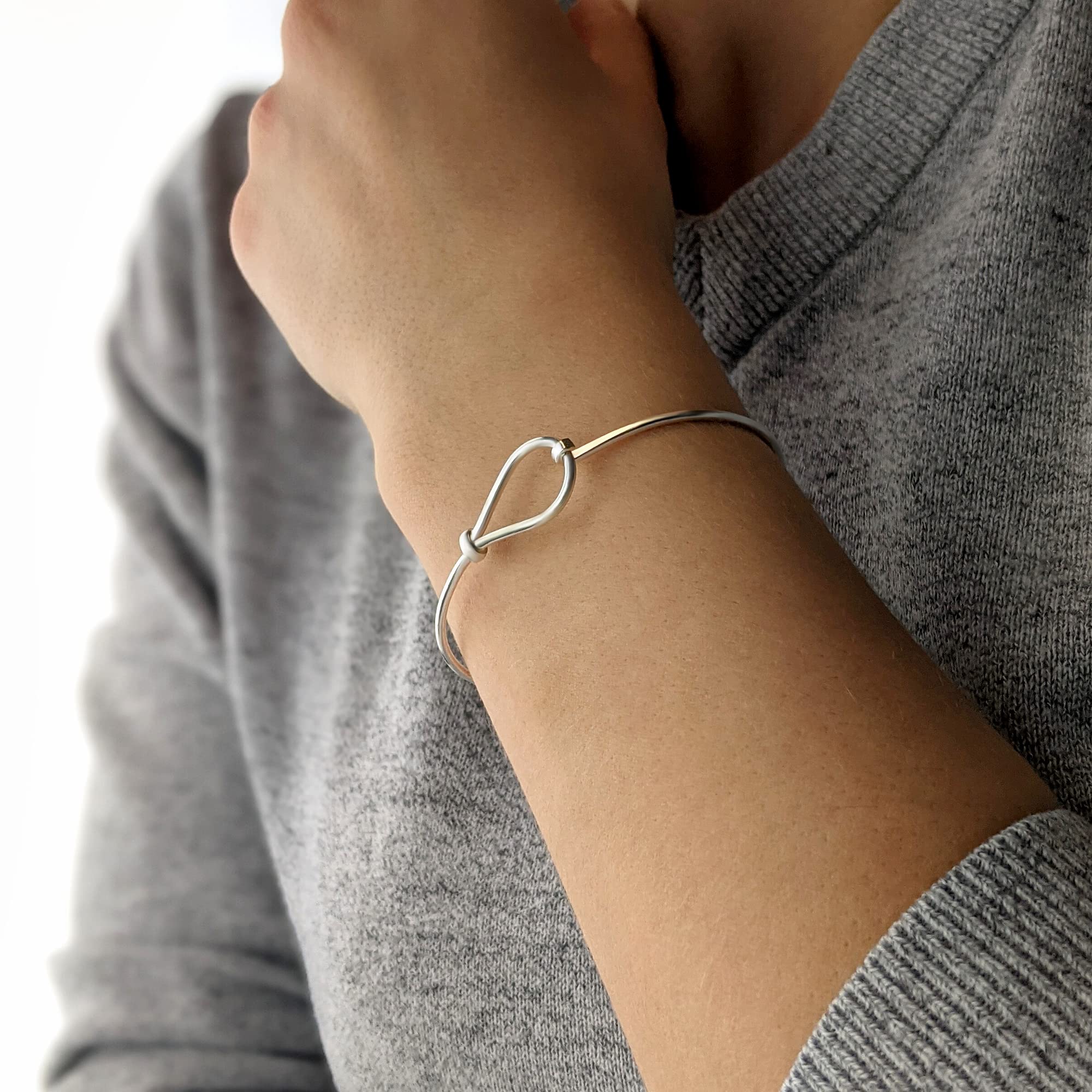 Silverly Bracciale Rigido con Anello a Laccio in Argento Sterling 925 per Donna | Braccialetti Dell'amicizia Classici e Minimalisti | Gioielli Regalo per Damigelle D'onore