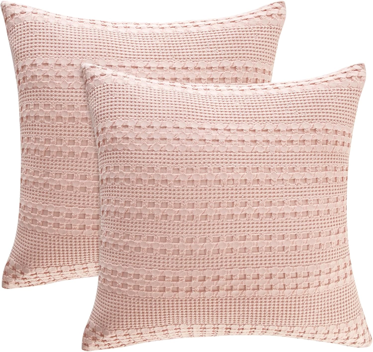 PHF 100% Cotton Waffle Weave Pillow Covers 24" x 24", 2 Pack Luxury Square Shell for Elegant Home Decor, No Filling, Luxury Aesthetic Soft Pillow Covers for Bed, Pink 24" x 24" (Pack of 2) Pink