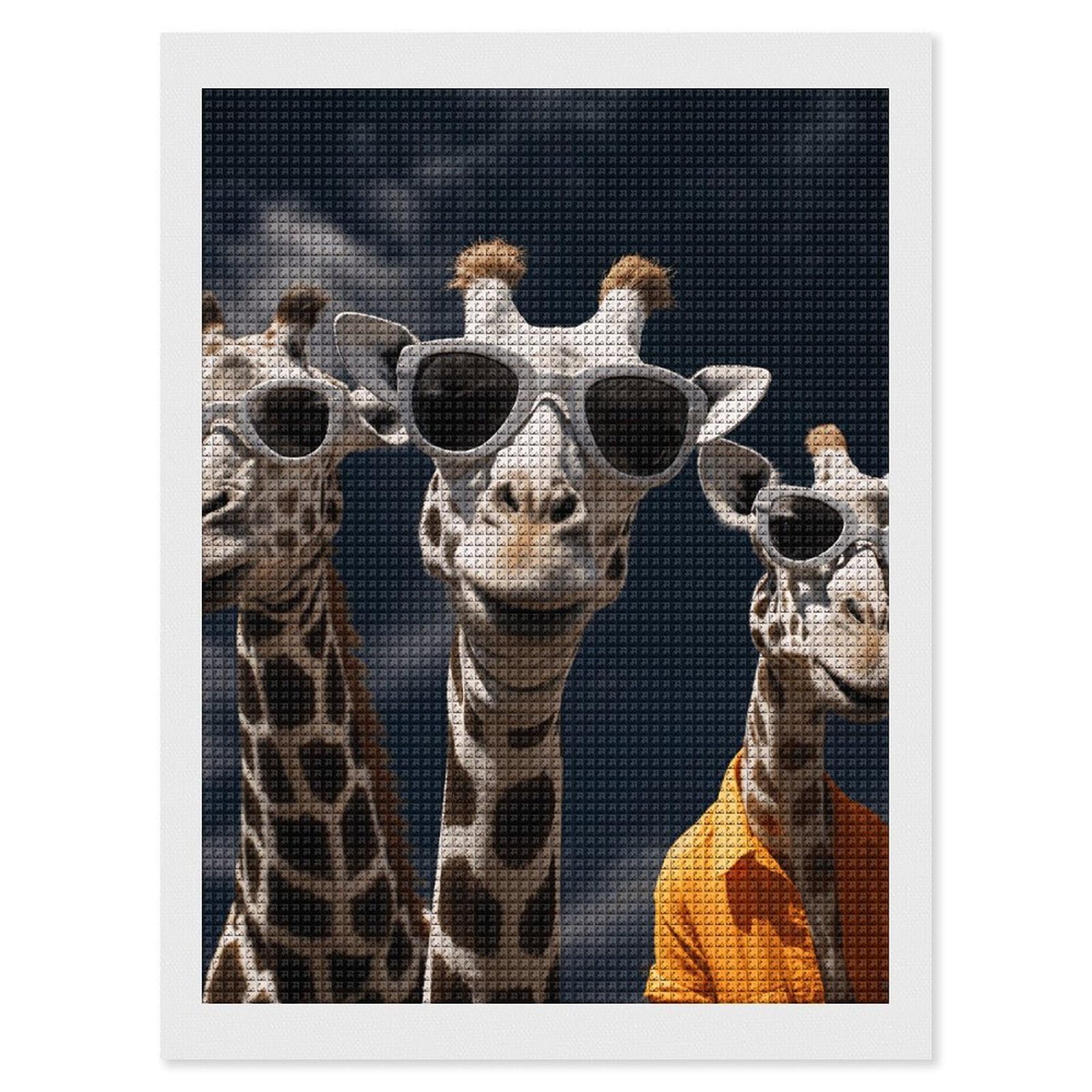 Three Giraffes Wearing Sunglasses Diamond Art Kits for Adults, DIY 5D Diamonds Painting Kits for Beginner, Round Full Drill Diamond Dots Painting, 12"x16" Diamonds Pictures Gem Art And Crafts Wall Dec